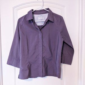 Women Royal Robbins Solid Purple Snap Button Outdoors 3/4 Sleeve Top Sz M